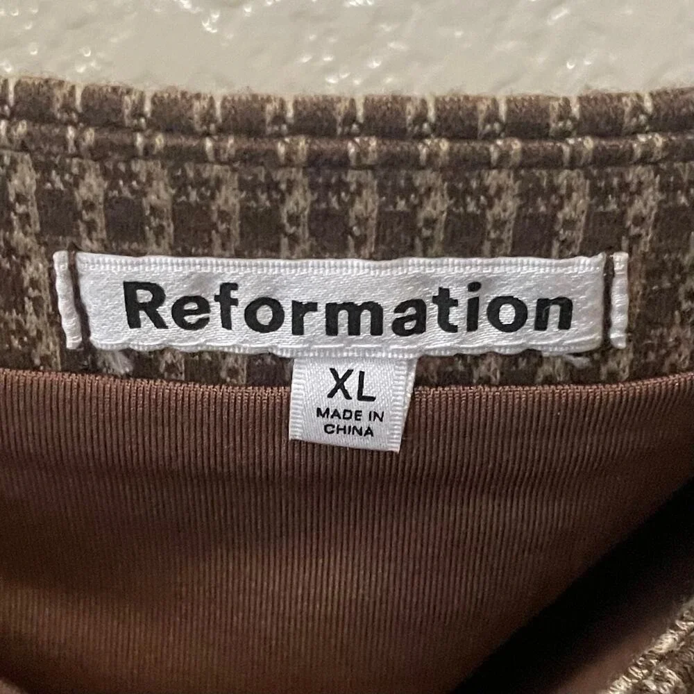 Reformation Top Womens‎ XL Brown Ladue Knit Check Cropped Preppy Quiet Luxury